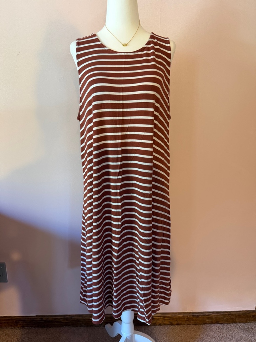Old Navy Rust and White Striped Sleeveless Jersey Swing Dress